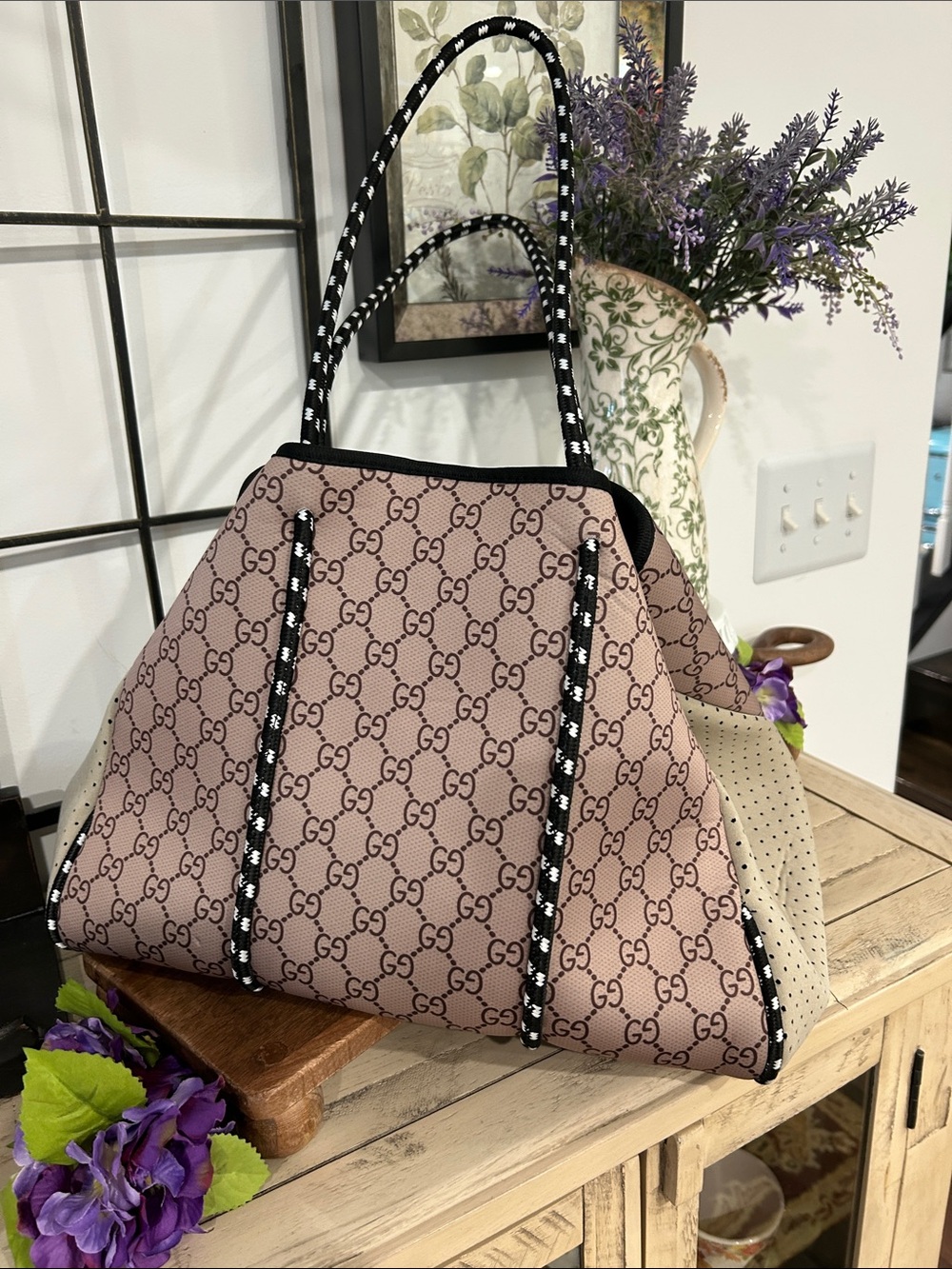 Unbranded.. Inspired Brown Monogram Drawstring Shoulder Bag - Picture 2 of 5